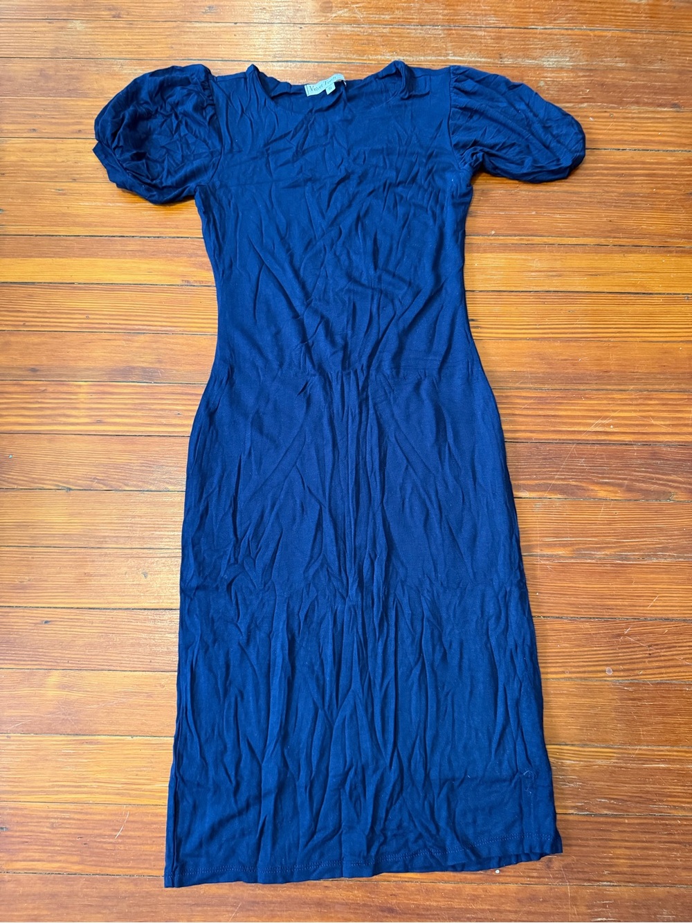 Velvet Torch Navy Puff-Sleeve Midi Dress